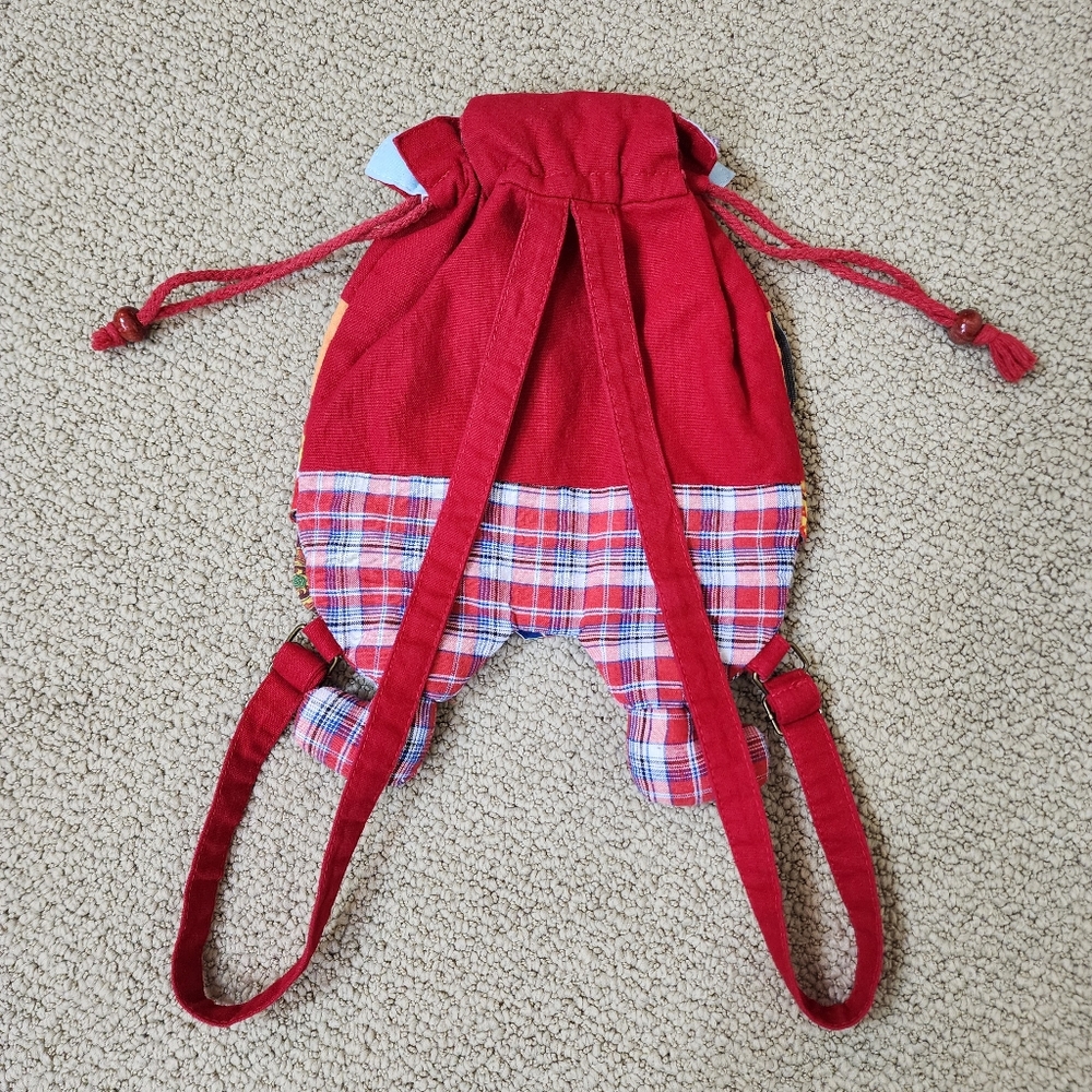​Handmade Patchwork Owl Mini Backpack Drawstring Boho Kidcore Red OS - Picture 4 of 9